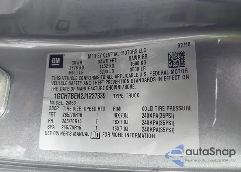 2018 Chevrolet Colorado Wt z USA, uszkodzony, nr VIN 1GCHTBEN2J1227339